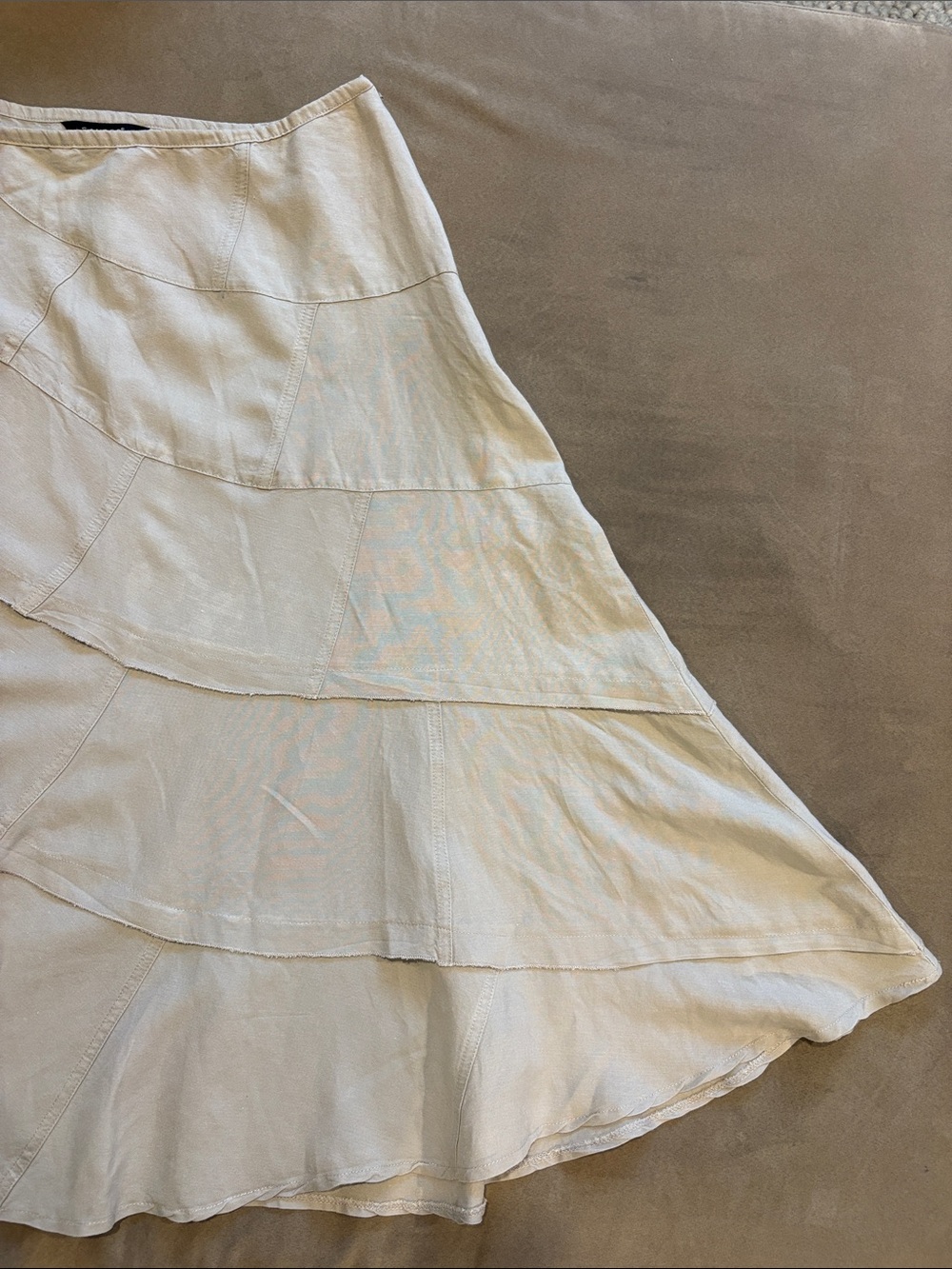 Sandro Sportswear Linen Asymmetrical Tiered A-line Midi Full Skirt Size 12 Tan - Picture 10 of 10